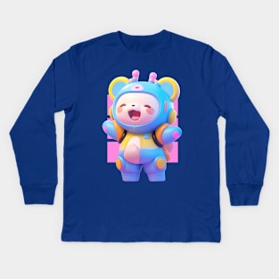 AKBLM - CHIITAN'S NEW BEST FRIEND - CHUBBY FIREFLY ホタル KUMA IS HAPPY | MEGA KAWAII 3D ANIME CHARACTER MASCOT Kids Long Sleeve T-Shirt